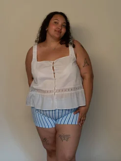 Djerf Avenue Airy Poplin Buttoned Top White Clearance