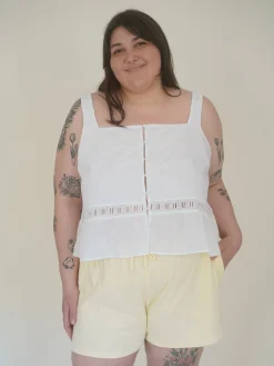 Djerf Avenue Airy Poplin Buttoned Top White Clearance