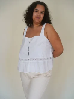 Djerf Avenue Airy Poplin Buttoned Top White Clearance