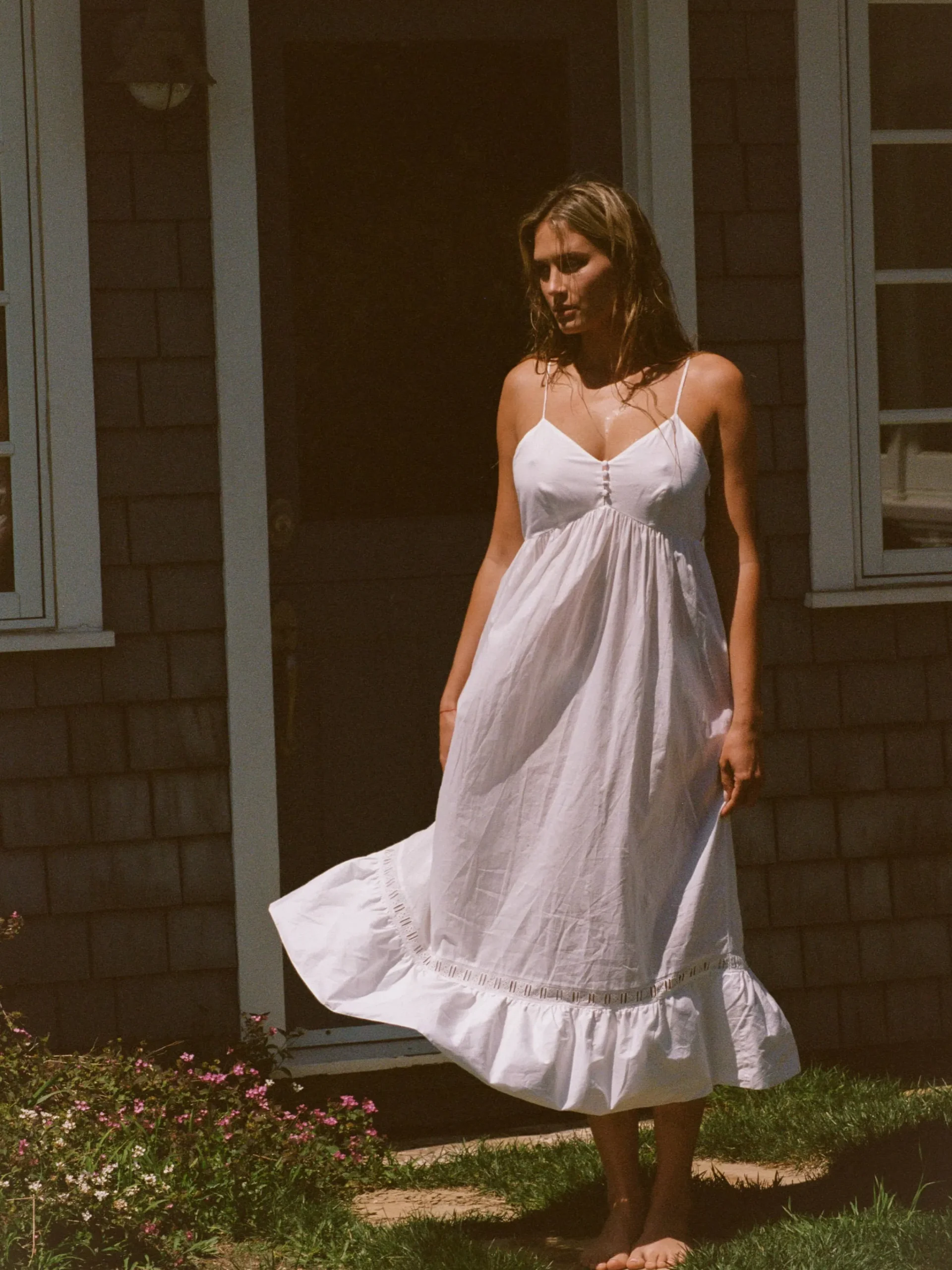 Djerf Avenue Airy Poplin Midi Dress White