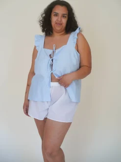 Djerf Avenue Airy Poplin Mini Shorts White Discount
