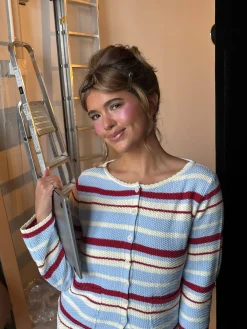 Djerf Avenue Amorini Pocket Cardigan Coastal Stripe Hot