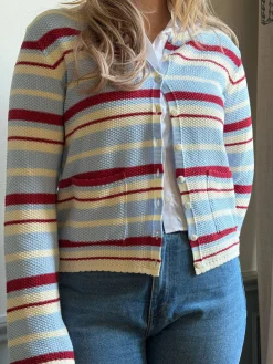 Djerf Avenue Amorini Pocket Cardigan Coastal Stripe Hot