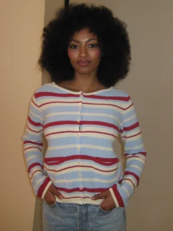 Djerf Avenue Amorini Pocket Cardigan Coastal Stripe Hot