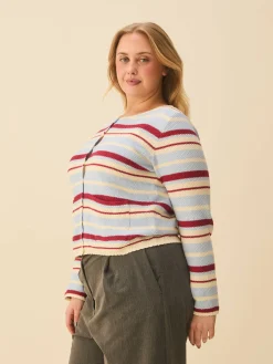 Djerf Avenue Amorini Pocket Cardigan Coastal Stripe Hot