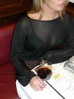 Djerf Avenue Bateau Long Sleeve Top Black Outlet