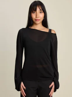Djerf Avenue Bateau Long Sleeve Top Black Outlet