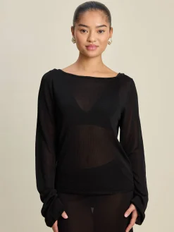 Djerf Avenue Bateau Long Sleeve Top Black Outlet