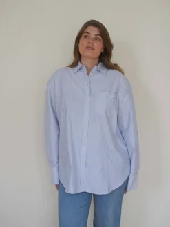 Djerf Avenue Breezy Classic Shirt Blue stripe Clearance