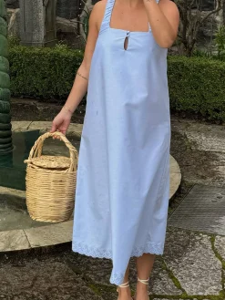 Djerf Avenue Breezy Embroidered Dress Blue New