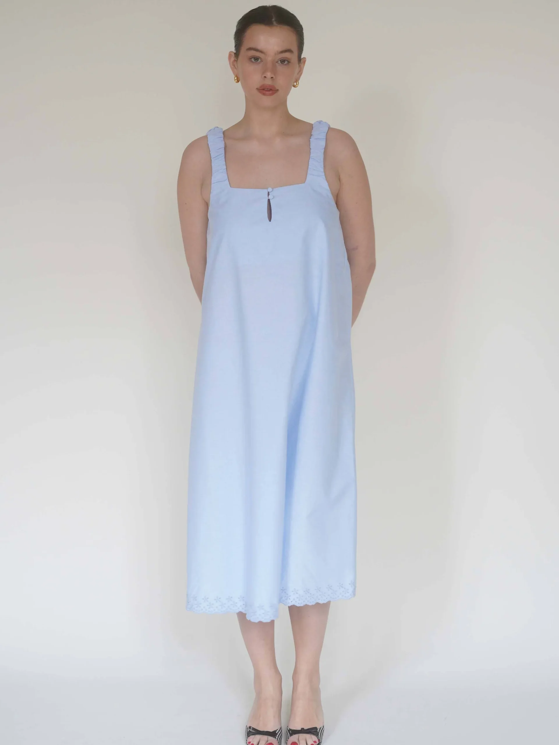 Djerf Avenue Breezy Embroidered Dress Blue New