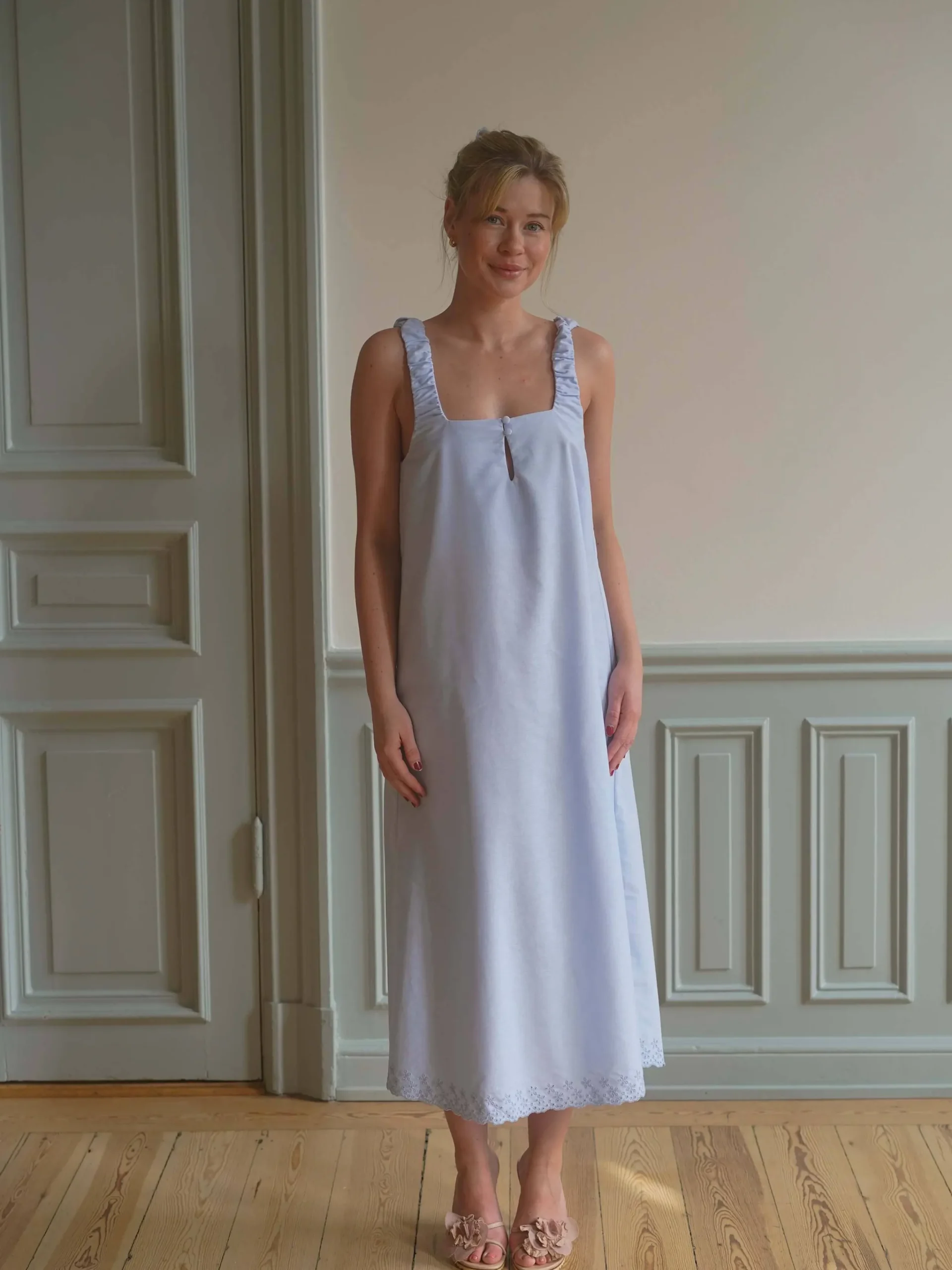 Djerf Avenue Breezy Embroidered Dress Blue New