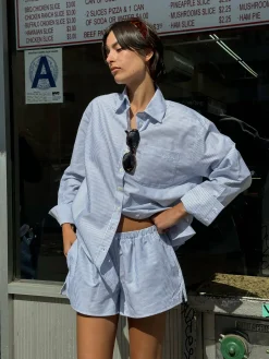 Djerf Avenue Breezy Short Shorts Blue Stripe Outlet