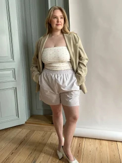 Djerf Avenue Breezy Shorts Beige Stripe Clearance