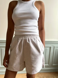 Djerf Avenue Breezy Shorts Beige Stripe Clearance