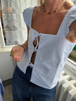 Djerf Avenue Breezy Tie Top Blue Clearance