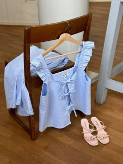 Djerf Avenue Breezy Tie Top Blue Clearance