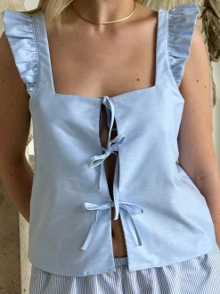 Djerf Avenue Breezy Tie Top Blue Clearance