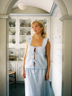 Djerf Avenue Breezy Tie Top Blue Clearance