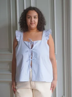Djerf Avenue Breezy Tie Top Blue Clearance
