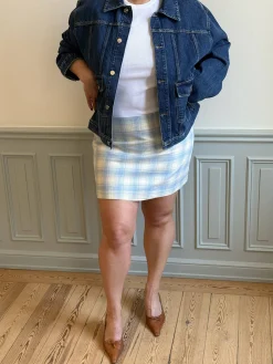 Djerf Avenue Brunch Mini Skirt Blue Plaid Best