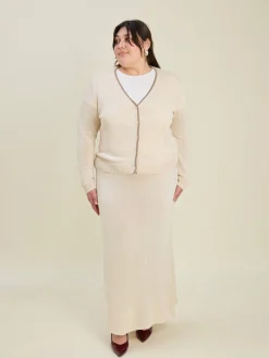 Djerf Avenue Contrast Midi Skirt Ivory Outlet