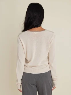 Djerf Avenue Contrast V-neck Cardigan Ivory Hot