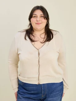 Djerf Avenue Contrast V-neck Cardigan Ivory Hot