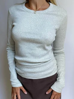 Djerf Avenue Daily Long Sleeve Top Ribbed Grey Melange Clearance