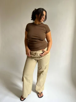 Djerf Avenue Daily T-Shirt Ribbed Cocoa Sale