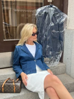 Djerf Avenue Day-to-day Denim Blazer Dark Blue