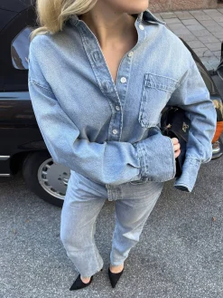 Djerf Avenue Denim Shirt Washed Blue Sale