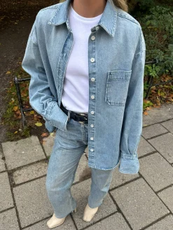 Djerf Avenue Denim Shirt Washed Blue Sale