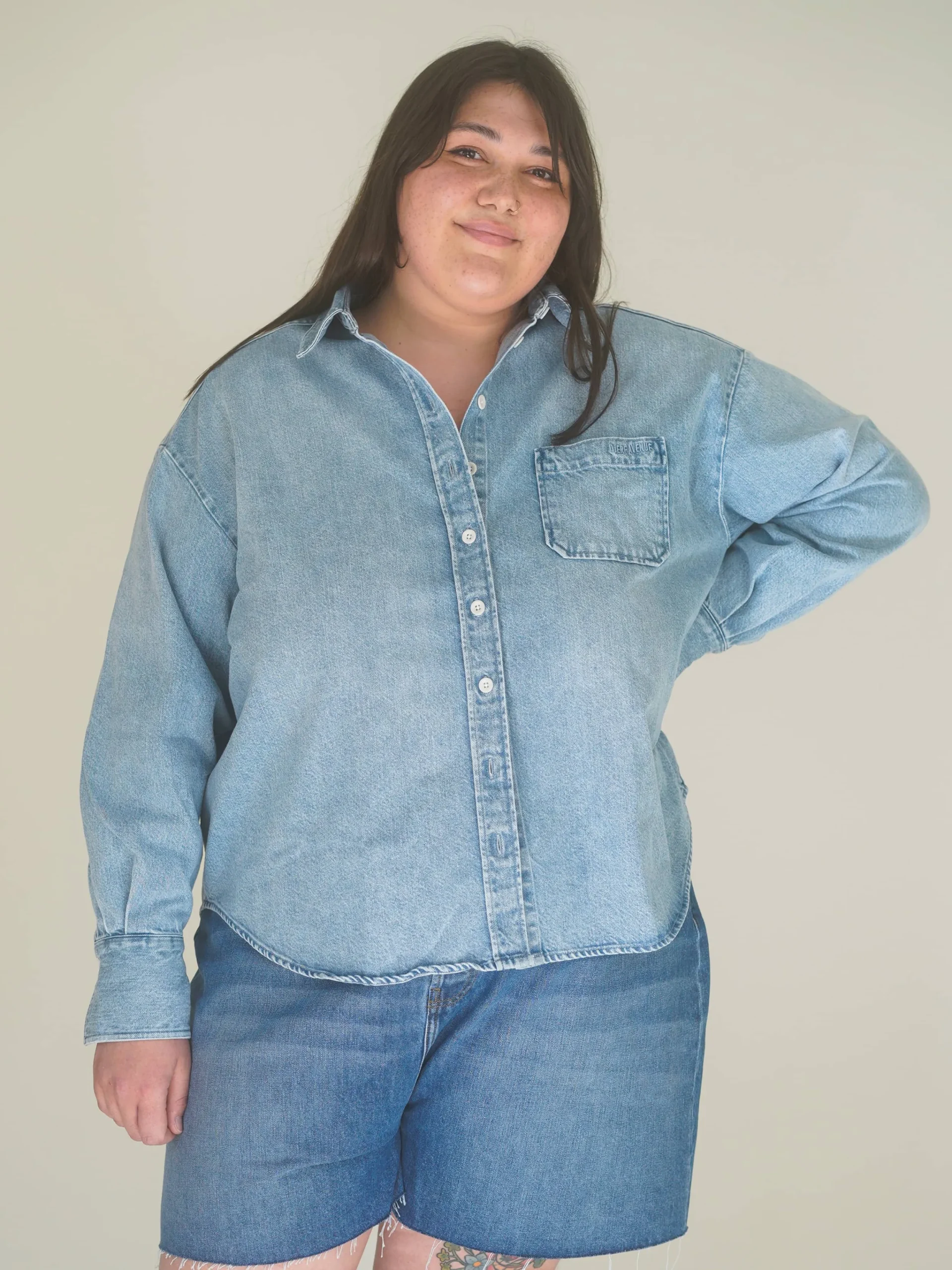 Djerf Avenue Denim Shirt Washed Blue Sale