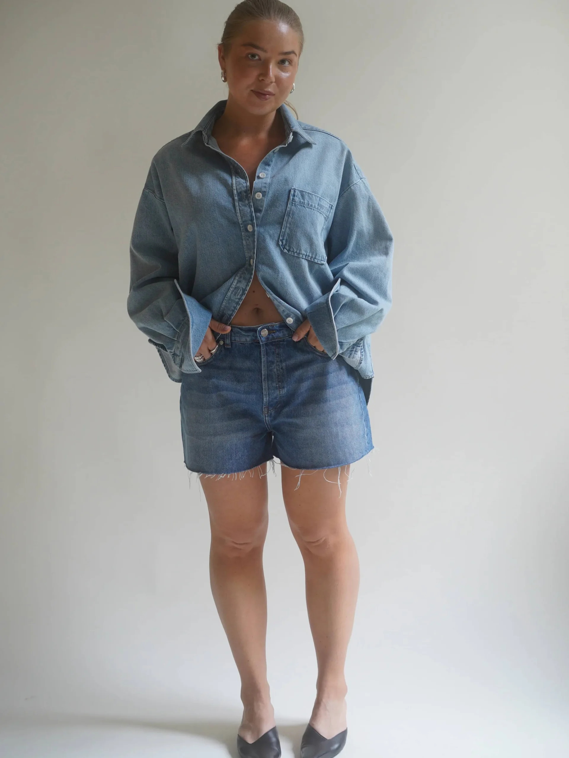 Djerf Avenue Denim Shorts Vintage Blue Clearance