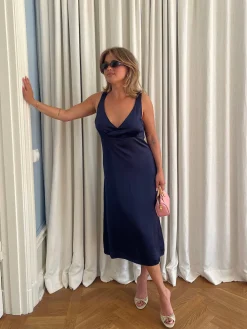 Djerf Avenue Evening Midi Dress Midnight Blue