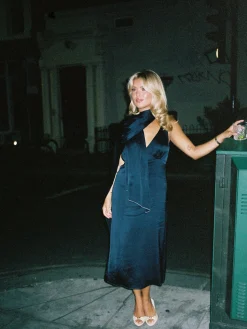 Djerf Avenue Evening Midi Dress Midnight Blue