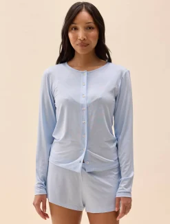 Djerf Avenue Go Slow Buttoned Top Blue New