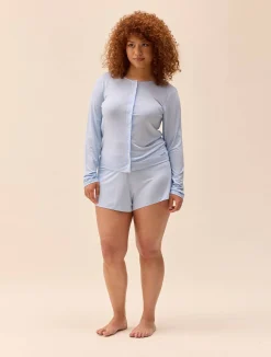 Djerf Avenue Go Slow Buttoned Top Blue New