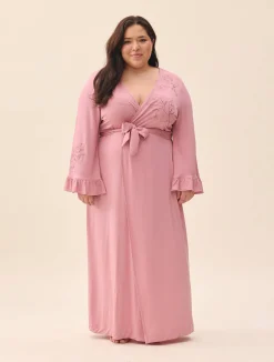 Djerf Avenue Go Slow Embroidered Robe Dusty Pink