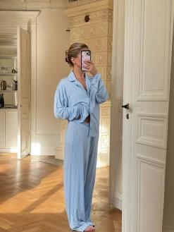 Djerf Avenue Go Slow PJ Shirt Blue Hot