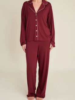 Djerf Avenue Go Slow PJ Shirt Burgundy Outlet