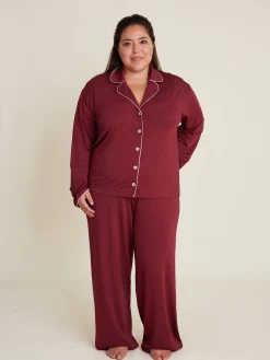 Djerf Avenue Go Slow PJ Shirt Burgundy Outlet
