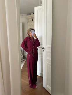 Djerf Avenue Go Slow PJ Shirt Burgundy Outlet