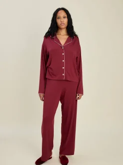 Djerf Avenue Go Slow PJ Shirt Burgundy Outlet