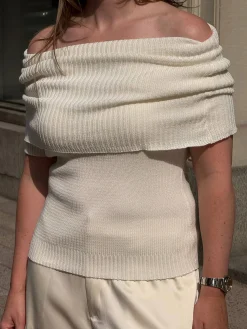 Djerf Avenue Knitted Bardot Top White