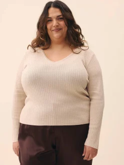 Djerf Avenue Knitted Long Sleeve Top Taupe