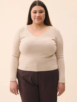 Djerf Avenue Knitted Long Sleeve Top Taupe