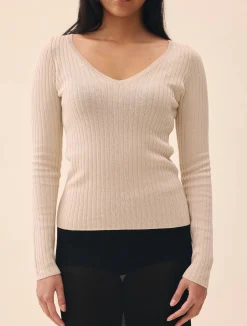 Djerf Avenue Knitted Long Sleeve Top Taupe
