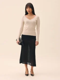 Djerf Avenue Knitted Long Sleeve Top Taupe